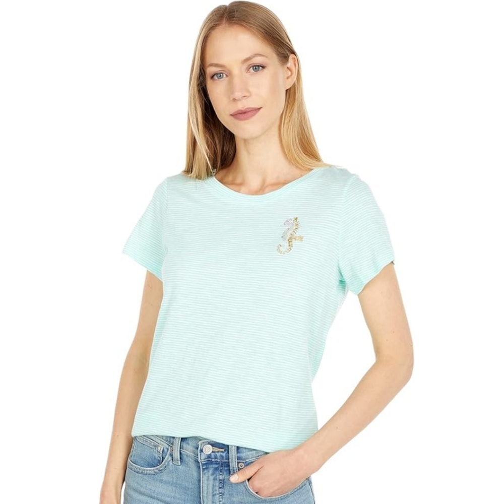 Joules Striped Carley Print Short Sleeve Classic Crewneck T Shirt Womens Size 14 - Picture 2 of 8